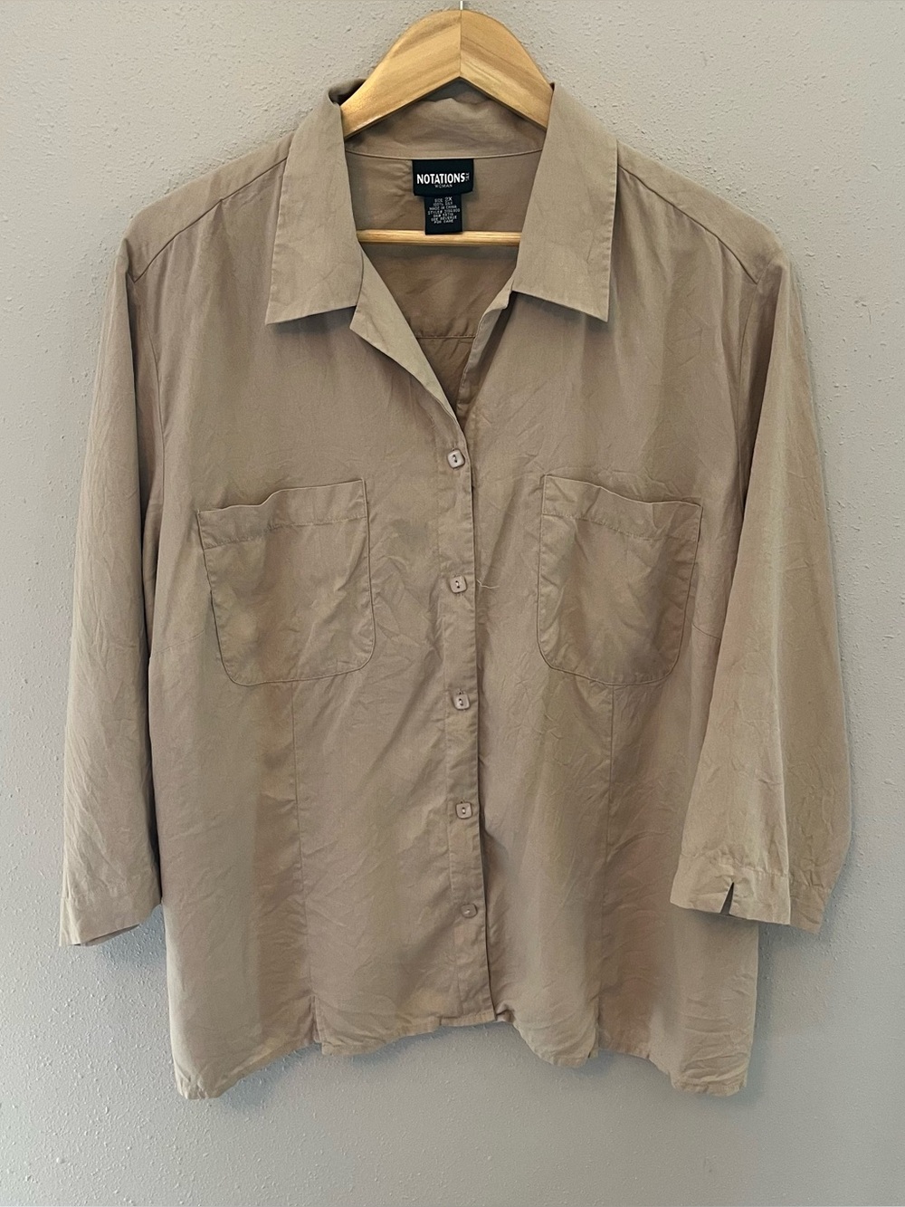 NOTATIONS Tan 100% Silk Woman Shirt
